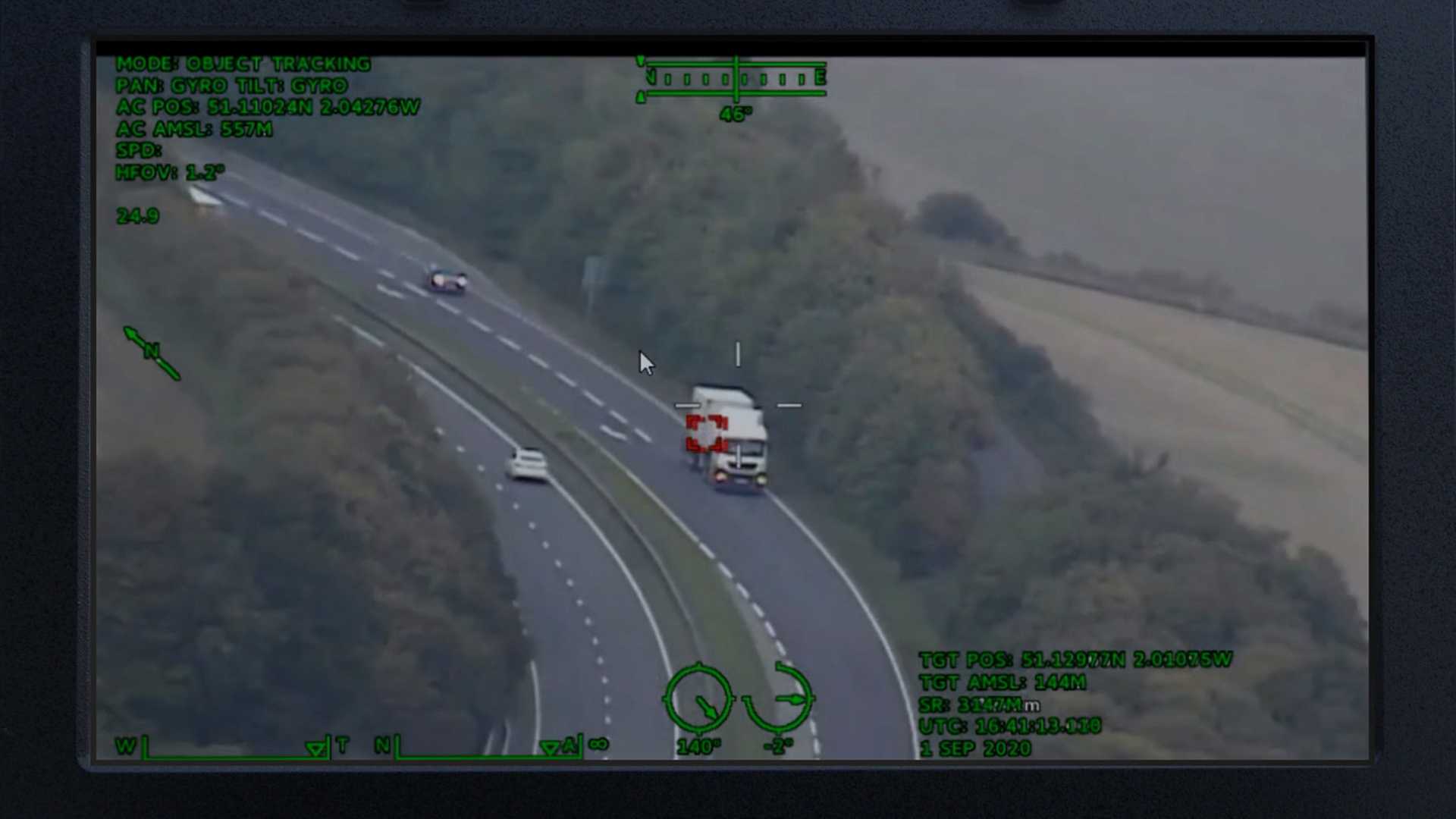 Motorway traffic viewed from a drone camera